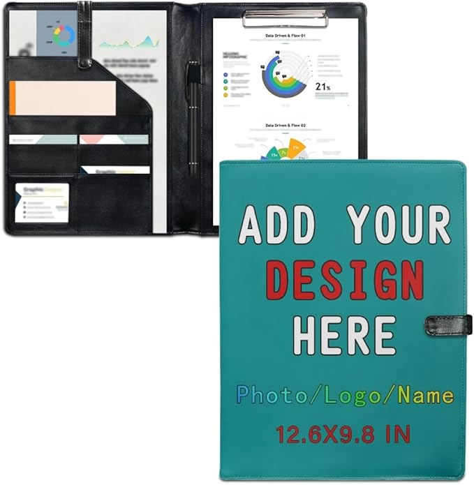 Personalized Padfolio with Logo, Custom Business Portfolio with A4/US Letter Writing Pad Holder for Resumes and Interviews, Darkcyan