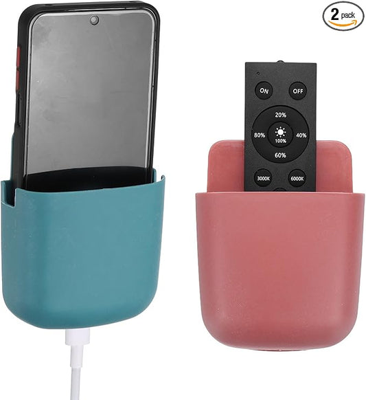 PATIKIL 2Pcs Remote Control Holder Wall Mount, Self-Adhesive TV Air Conditioner Control Holder Phone Charging Organizer Slot for Home Office Bedroom Supply Pen Organizer, Blue, Wine Red