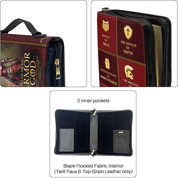 Jesuspirit Bible Covers for Men - Armor of God Bible Cover - Christian Bible Cover with Faith Scripture - Religious Appreciation Gifts for Pastor, Father's Day Gifts (E - Armor of God Female, Medium)
