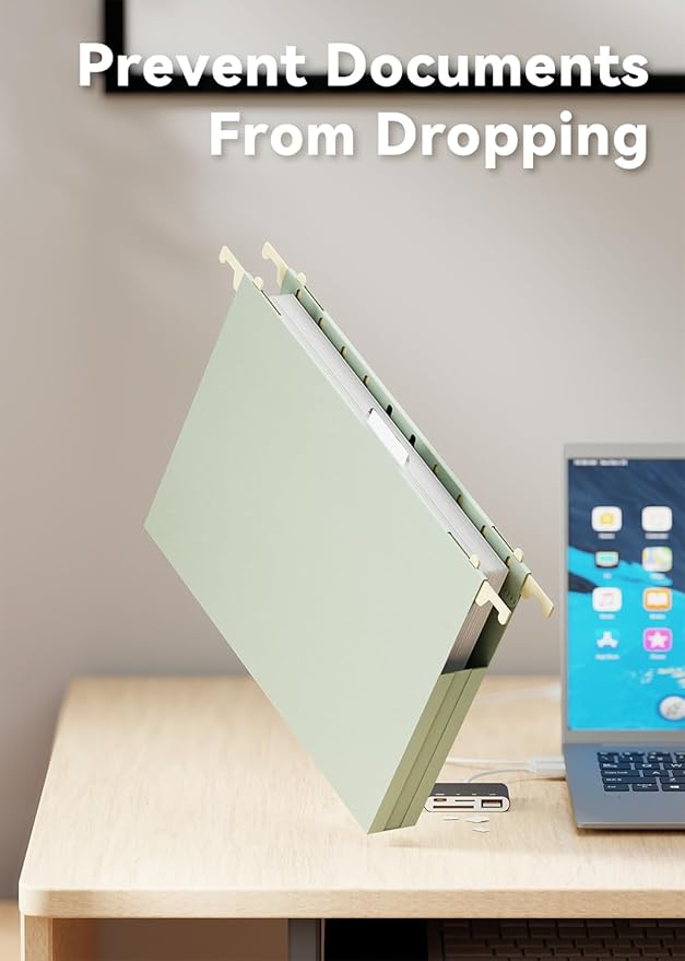 Ansook Hanging File Folders Letter Size Extra Capacity,Heavy Duty 1" Expandable Letter File Folders Hanging with Tabs,12 Pack Plastic File Cabinet Folders for File Frame/Box,Hanging File Organizer