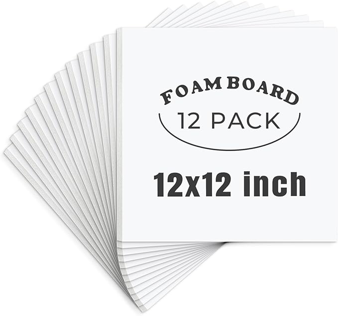 AUEAR, 12 Pack 12x12 White Foam Boards 1/8" Thickness Foam Core Boards for Presentation Board for School Crafts Office Art Projects Display, Mounting, Print