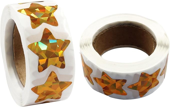 2 Roll 1 Inch Gold Foil Star Stickers, Glitter Metallic Self Adhesive Star Labels for DIY Crafts Classroom Student Planner Teachers Supplies (500 Pcs Per Roll)