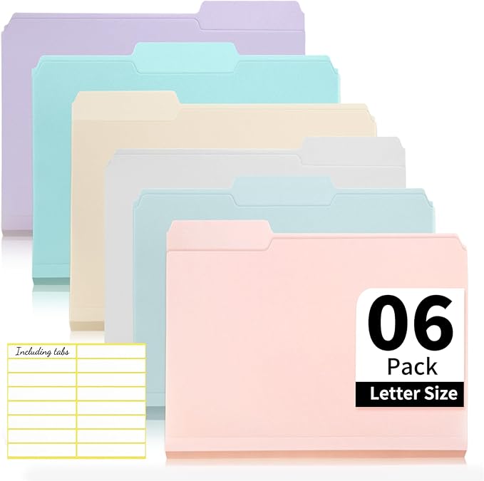 Color Folders 8.5 x 11 Inch, 1/3 Cut Tab File Folders Letter Size with Labels, Assorted Colors School Business Office Folders for Document