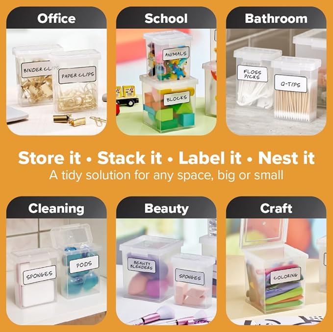 Bostitch Konnect Storage Containers with Lids, Clear Plastic Box, Stackable for Crafts, Home and Office Orginzation, Labels. Small Storage Set (3 Piece: 1 × 1.5Qt, 2 × 0.5Qt)