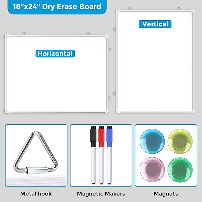 MaxGear White Board for Wall, 24" x 18" Double Sided Dry Erase Board, Magnetic White Board Hanging Whiteboard for Home, School, Office