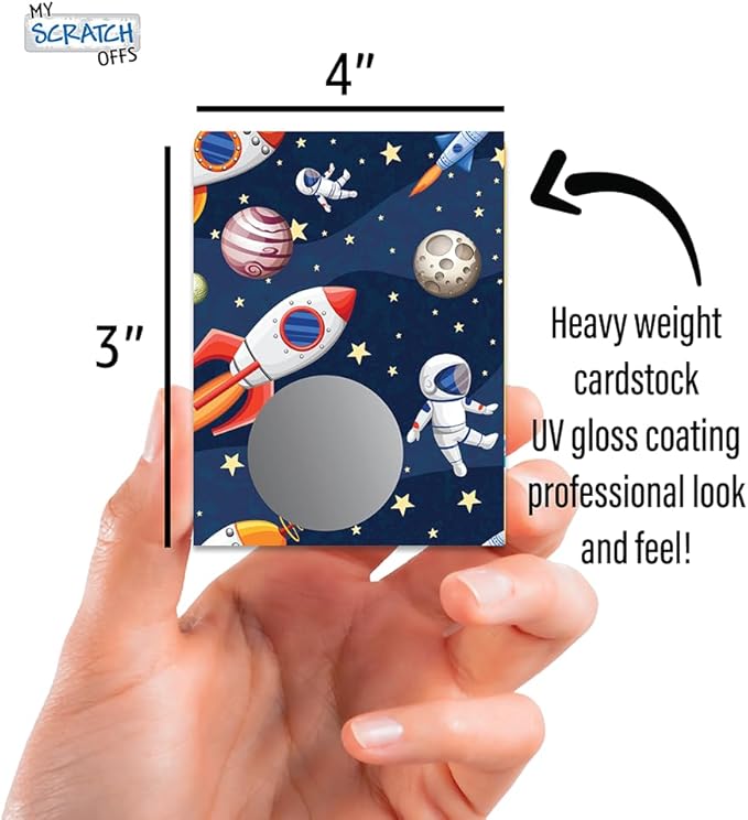 My Scratch Offs Space Theme DIY Scratch Off Cards, 3 x 4 Inches, 20 Pack, Custom Message Area with Silver Stickers