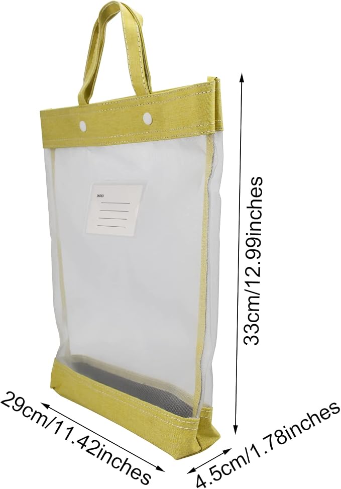 Nylon Document Bag with Handle Light Transparent Mesh File Tote Bag Pouch for Carrying Books Papers (1, Yellow)