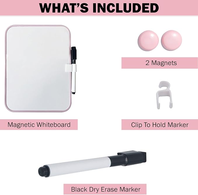 PTY Magnetic Dry Erase White Board with Magnetic Marker and 2 Magnets - Framed Whiteboard for School Locker, Fridge, Office, Home (Cotton Candy)