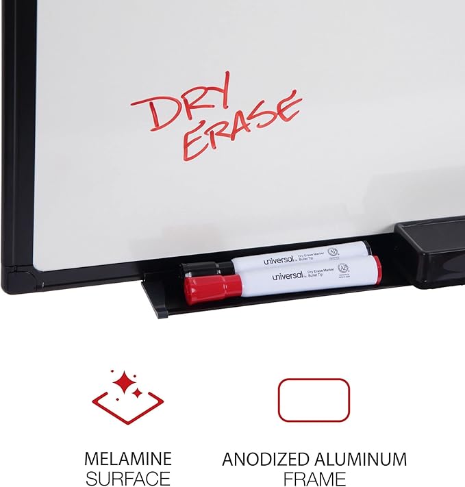 Universal 43628 Dry Erase Board, Melamine, 36 x 24, Black Frame