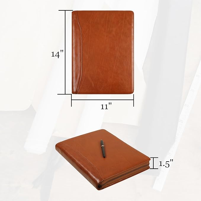 Genuine Leather Portfolio, 3 Ring Binder Padfolio, 11"×14" Padfolio Organizer, Professional Business Portfolio Binder for Men and Women
