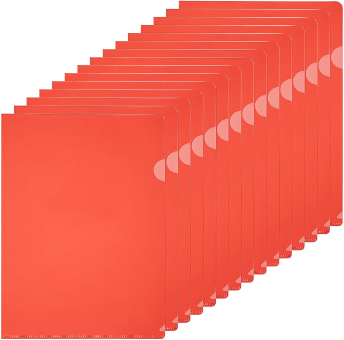 PATIKIL A5 Plastic Folders, 40 Pack Clear Folders L Type Project Pockets Paper Document Jacket Sleeves L Shaped Transparent for Documents Plastic Office File, 6.3x8.8in, Red