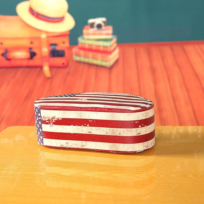 Remote Control Holder for Table, PU Leather Remote Organizer with 5 Compartments, Table Decor Storage Remote Control Caddy for TV, Office Supplies, Retro American Flag PH58