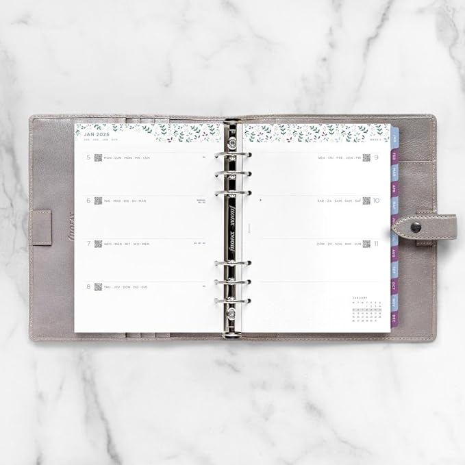 Filofax Calendar Diary Refill, A5 Size, Week-to-View, Garden Minimal Diary Pack, Multilingual: Five Languages, 2026 (C68592-26)