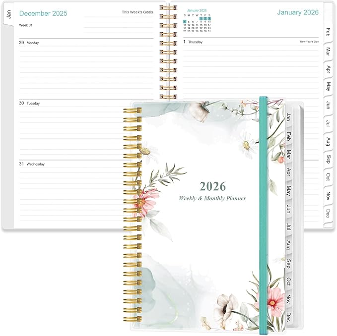 2026 Planner - Weekly Monthly Planner 2026 from January 2026 to December 2026, Planner 2026 with 12 Monthly Tabs, Inner Pocket, 6.4" x 8.5", Pink Floral