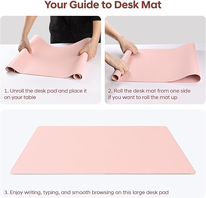 Leather Desk Pad Protector, Office Desk Mat, Large Mouse Pad, Non-Slip PU Leather Desk Blotter, Waterproof Computer Desk Writing Pad for Office and Home (Light Pink, 23.6" x 13.7")