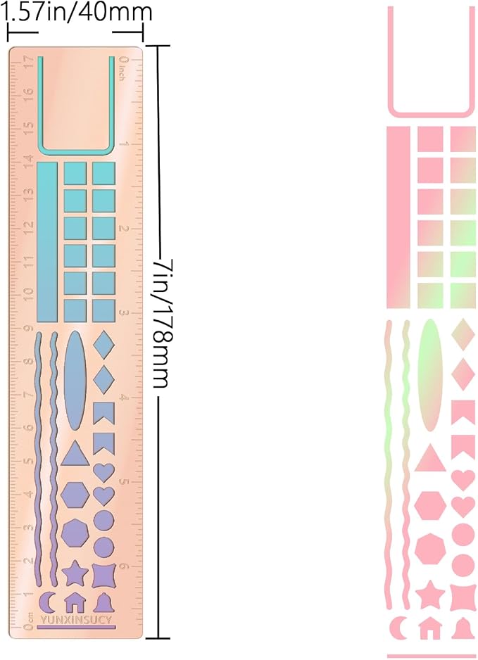 Metal Bookmark Ruler for Journals, Habit Tracker, Drawing Measuring Tools, Planner Stencils, Stainless Steel Template for Reading