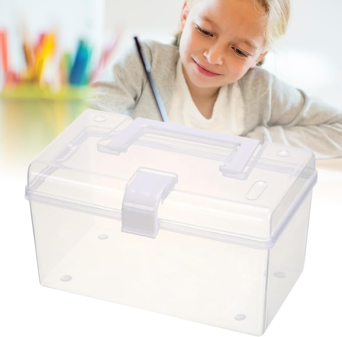 plplaaoo Transparent Storage Box Large Capacity Handheld Desktop Organizer Portable Multifunctional Storage Container with Handle for Home Office (S)