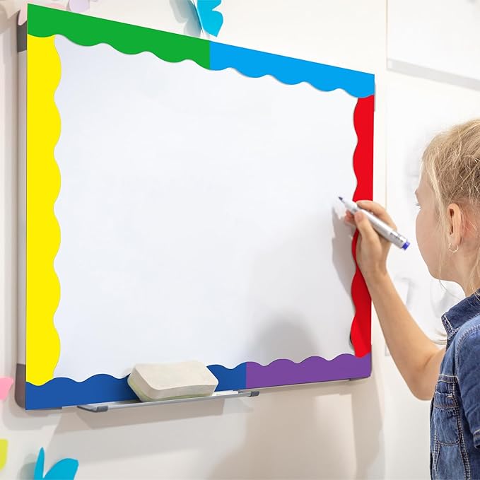 Qeeenar 24 Pcs Magnetic Borders for Classroom Bulletin Board Borders Magnetic Whiteboard Classroom Strips for Office Chalkboard Decoration(Primary Color)