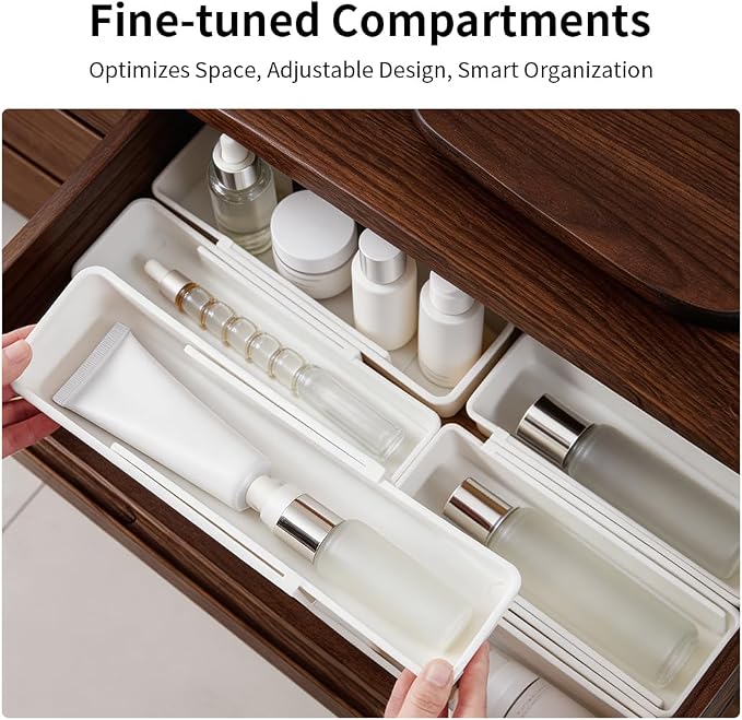 Adjustable Drawer Organizers Expandable,Drawer Divider Inserts for Makeup Cosmetics,Underwear Socks,Office Supplies,or Bathroom Storage,Multi-Purpose Plastic Drawer Trays,1-Pack