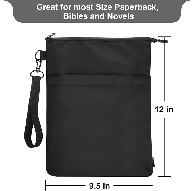 Book Sleeves with Zipper, Travel Book Protector Pouch for Paperbacks & Hardcover Books, Book Covers Bags Carry Case/Front Pocket & Handle Strap for Book Lovers Mother's Day (Black, 1 Pc)