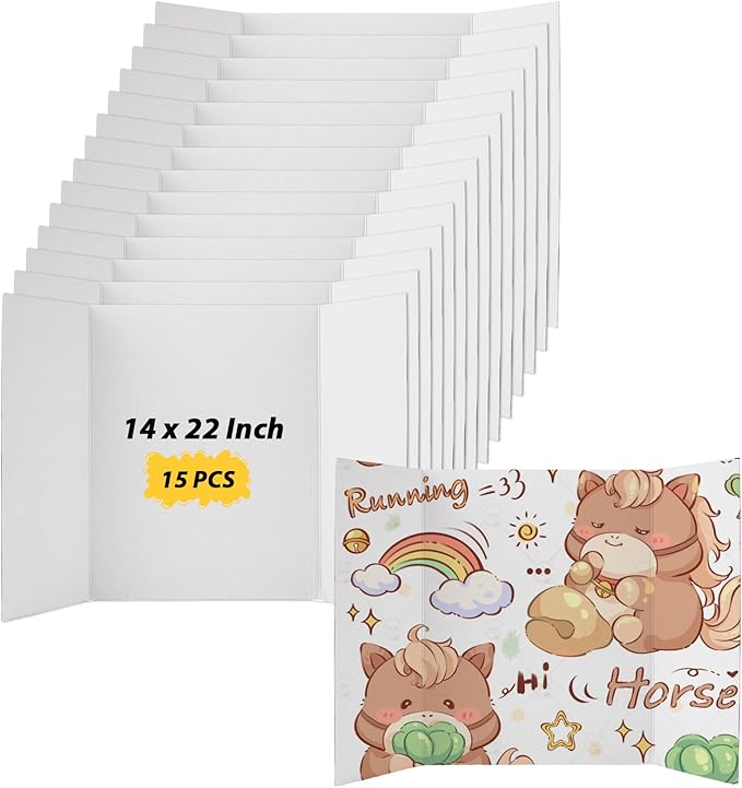 15 PCS 14 x 22 Inch Trifold Poster Board White Science Fair Display Boards 14 x 22 Trifold Presentation Board Tri-Fold Science Project Board Trifold Boards for Projects, Business, Exhibition