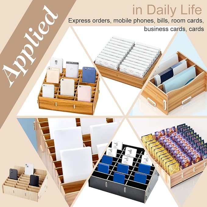 BENECREAT 24-Grid Wooden Cell Phone Storage Box, Beige Mobile Phone Management Storage Box Desktop Organizer for Office and School Supplies, Maple Wood Color
