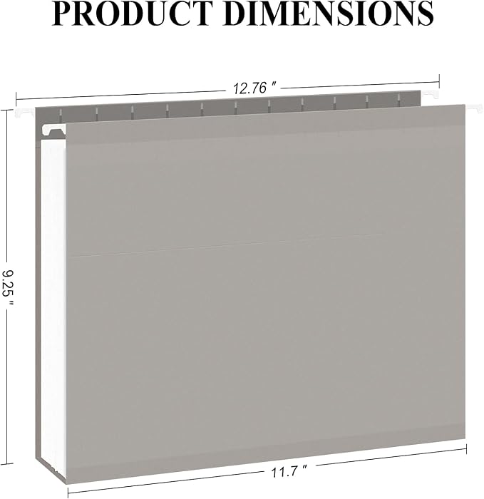 ViVin Hanging File Folders, 1/5-Cut Adjustable Tabs with 24 Per Box, 2 Inch Expansion, 24 Pack Letter Size Hanging File Folders, Designed for Office Home School Filing Cabinet(Gray)