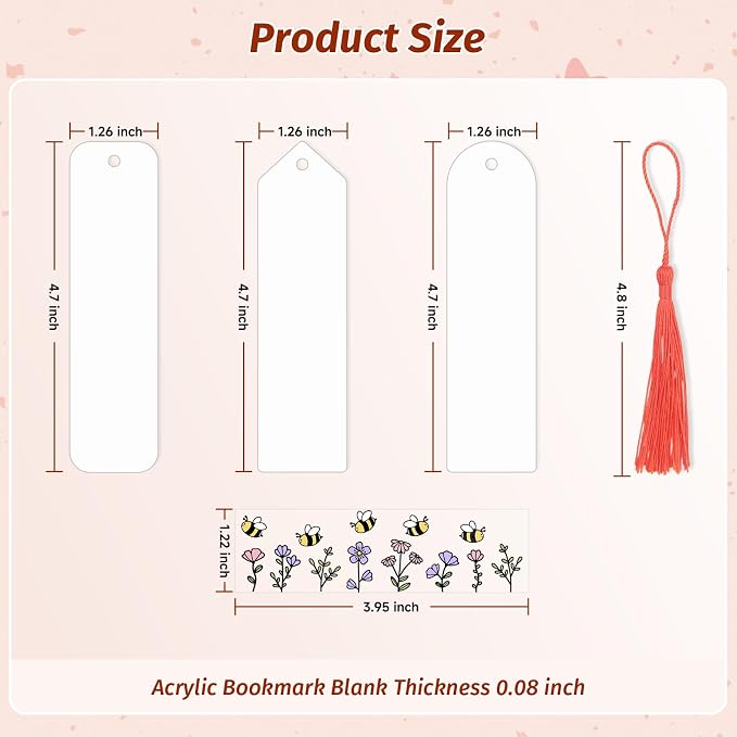 120Pcs Acrylic Bookmark Blanks Kits, Clear Acrylic Book Marks for Reading Women,30Pcs Blank Bookmarks with 30PCS Booklover Theme UV DTF Stickers and 30 Color Tassels for DIY Bookmarks Gift