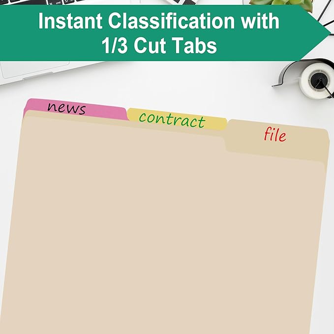 pmybupo 18 Pack Manila 1/3 File Folders,1/3 Cut Tab Letter Size,Great for Organizing and Easy File Storage,Per Box