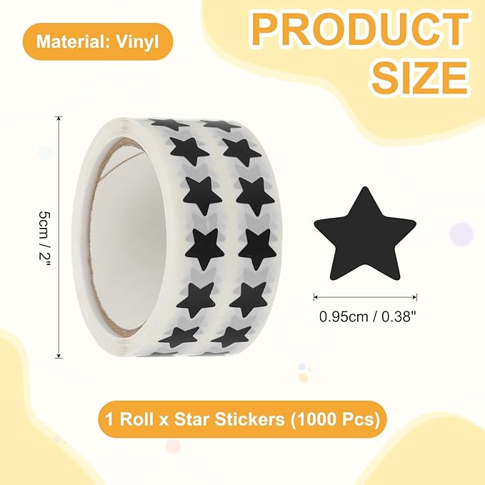 PATIKIL Star Stickers Roll 3/8", 1000 Pcs Self-Adhesive Reward Stickers for Classroom Teacher Supplies and DIY Craft, Black