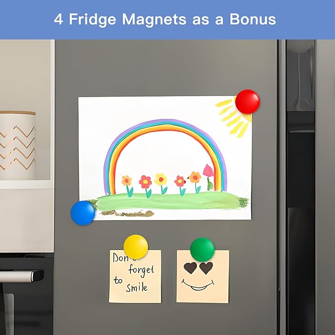 Magnetic Fridge Whiteboard Set: Dry Erase White Board (12X8"), Magnets ( Bonus), Markers & Erasers