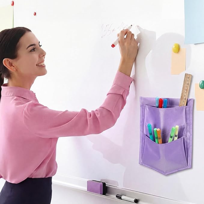 3 Pcs Macaron Color Magnetic Whiteboard Storage Pocket 8"L x 10.6" H Nylon Classroom Organizer with Magnetic Office Supplie Stationery Storage Organizer for Whiteboard Glassboard