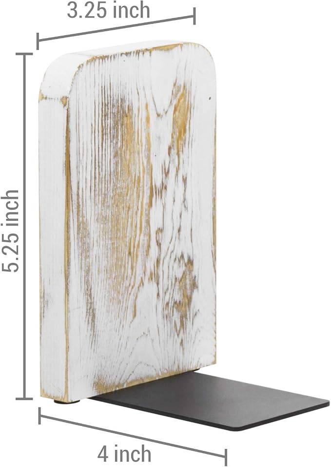 MyGift Farmhouse Book Ends for Shelves, Vintage Decorative Bookends, Bookends Display Organizer, Book Holder Stopper, Office Desk Decor, Whitewashed