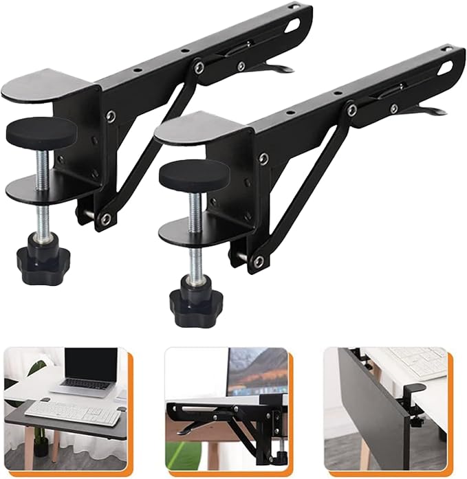 Table for Plate Folding Computer Extension Desk Iron Holder Support Spacer Foldable Bracket Extender Keyboard Rack Folding Shelf Brackets with 3 Inch Desk Clamp, Countertop Extension Fold Down