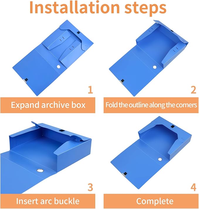 HUA JIE A4 Storage File Boxes Plastic Archives Cases with Lid, File Folder Organizer Document Filing Box for office,31×7.5×23.5 cm, Blue(Pack of 4)
