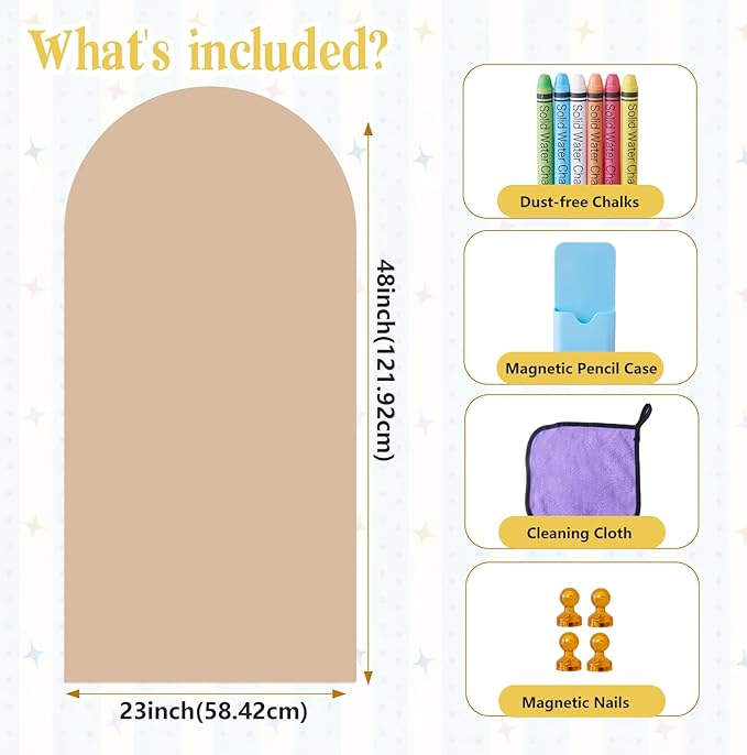 Arch Magnetic Wall Decal 48" x 23", Magnet Chalkboard for Wall, Magnetic Chalk Board Sticker, Chalk Wallpaper Peel and Stick for Playroom Classroom with Chalks, Wiping Cloth (Pink)