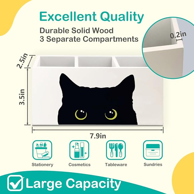 Black Cat Pen Holder for Home Office Desk, Cat Desk Accessories, Cat Lover Gifts,Cute Black Cats Makeup Brush Toothbrush Holder Organizer for Bathroom