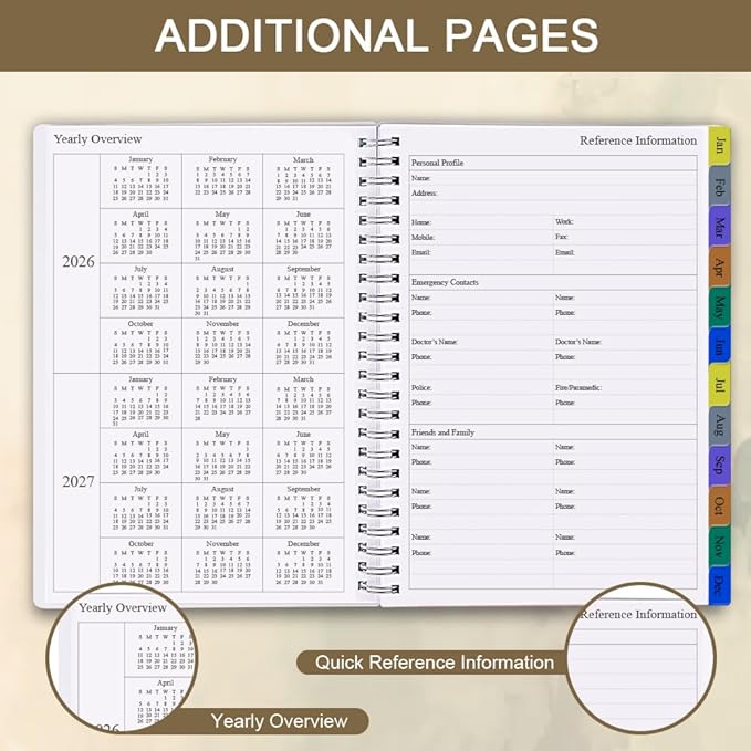 2026 Planner - Planner 2026 for Women & Men, January 2026 - December 2026, Monthly and Weekly Calender Planner with 12 Monthly Tabs, 6.4" x 8.5", Leaf