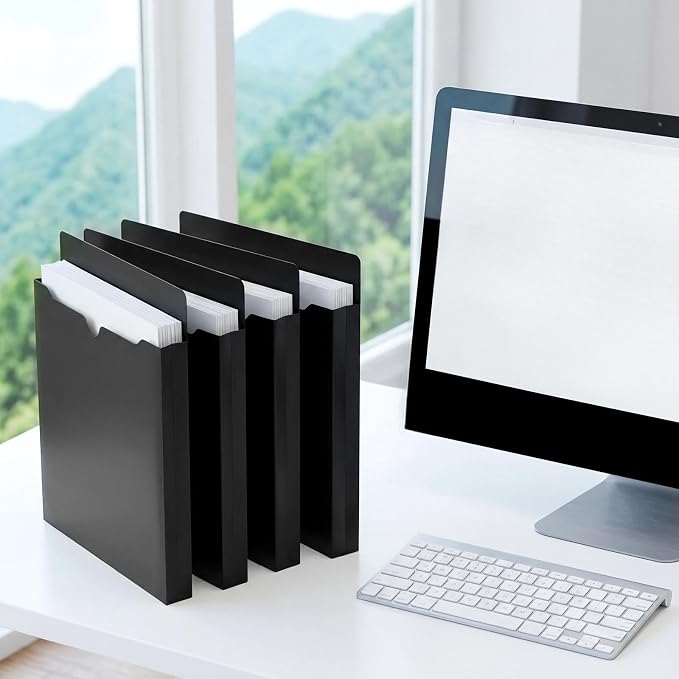 Dunzoom 50 Pack File Jackets Letter Size 2 Inch Expansion Manila Plastic File Folders Expandable Heavy Duty Reinforced Straight Cut Tab Expandable Document Jacket for Office(Classic,Black)
