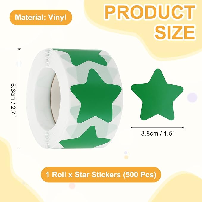 PATIKIL Star Stickers Roll 1.5", 500 Pcs Self-Adhesive Reward Stickers for Classroom Teacher Supplies and DIY Craft, Green