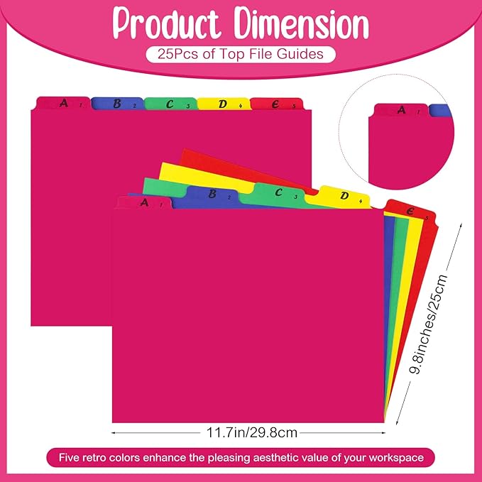 2 Set 50 Pcs Alphabet File Dividers A-z Top Tab Guides Set, Letter Size Filing Organizers 1/5 Cut Alphabetical File Folder Tabs for Home, Office, School(Bright Colors)