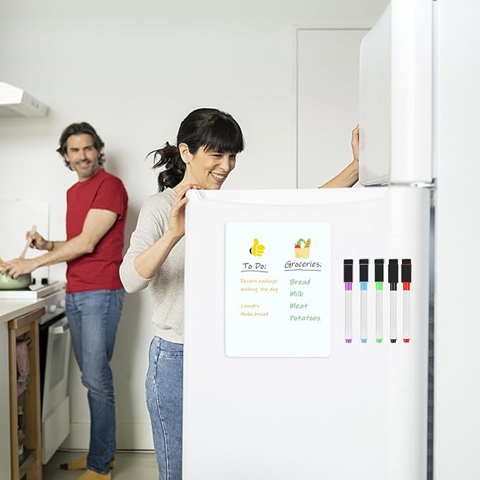 3 Pack Magnetic Dry Erase Board, 12in x 8in Erasable Refrigerator White Board/Planner, Dry Erase Board Magnetic for Home Kitchen Memo Grocery List, Grocery List, 5 Markers and Eraser