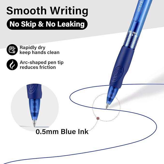 EUSOAR Erasable Gel Pens, 12-Pack Retractable Pens & Refills (6 Black, 6 Blue Each), Dry Erase Pen Make Mistakes Disappear for Office Planner Scheduling Appointments Sketching Note Taking