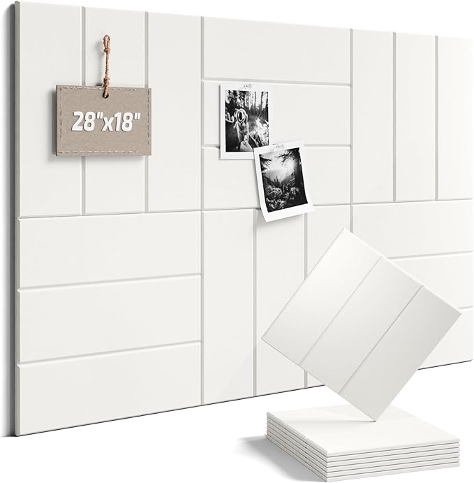 Fluxynara Felt Bulletin Board Tiles -28"x18" with 40 Adhesive Tabs, Cork Board Alternative for Office Decor, Push Pin Board Wall Organizer 6-Pack(Milky White)