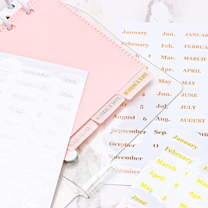AxeWoodz 6 Sheets Foil Monthly Tab Stickers Colorful Monthly Planner Stickers 12 Months Label Sticker Waterproof Index Sticker