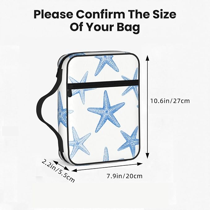 Summer Beach Starfish Ocean Blue and White Bible Cover Case Carrying Book Protector Case Bible Study Supplies Accessories Holder Case Christian Gift for Women Men