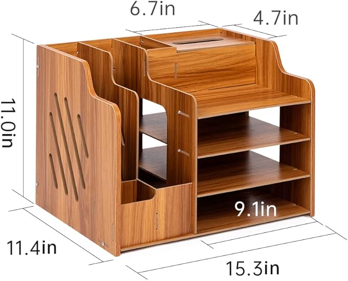 Wooden Desk Organizer - Multifunctional Home Office Art Supplies Organizer - Easy to Assemble (Light MDF Panel)