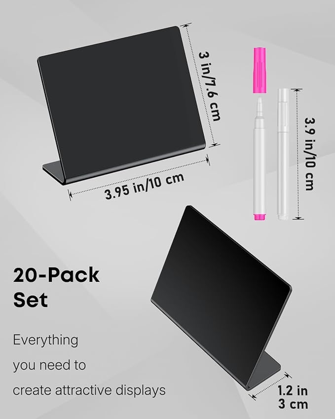 Uniclife 20 Pack Mini Acrylic Chalkboard Signs for Food, Small Chalkboard Signs with Chalk Markers, Reusable Glossy Food Signs Food Labels for Party Buffet Wedding, Blackboard Place Cards Table Signs