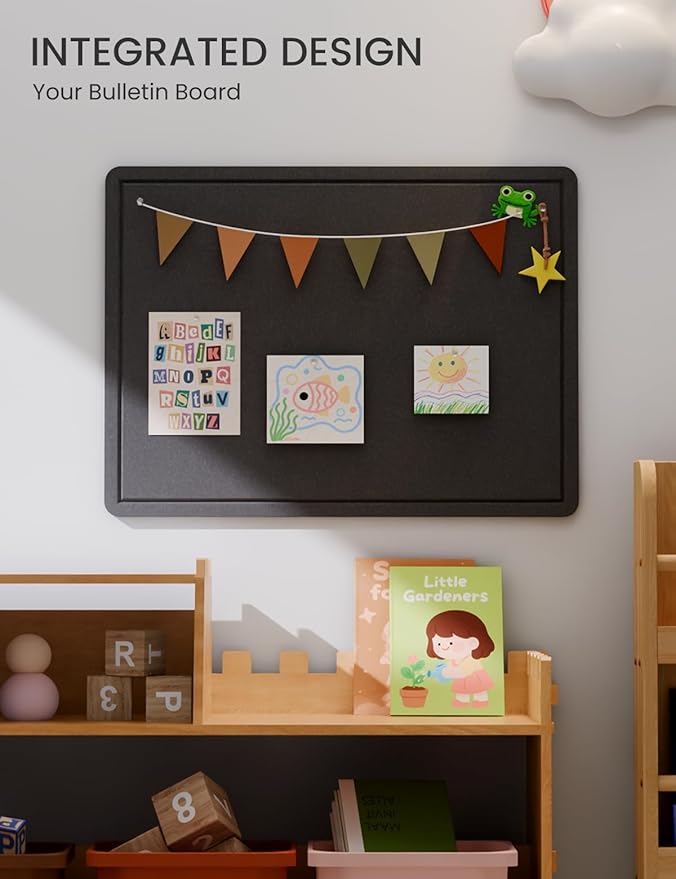 Fluxynara Bulletin Board, 23.6" x 17.5" Cork Board Alternative with 12 Safe Removable Adhesive Tabs, Foldable Felt Pin Board for Home Office, Classroom, Bedroom,Entryway for Walls—Black
