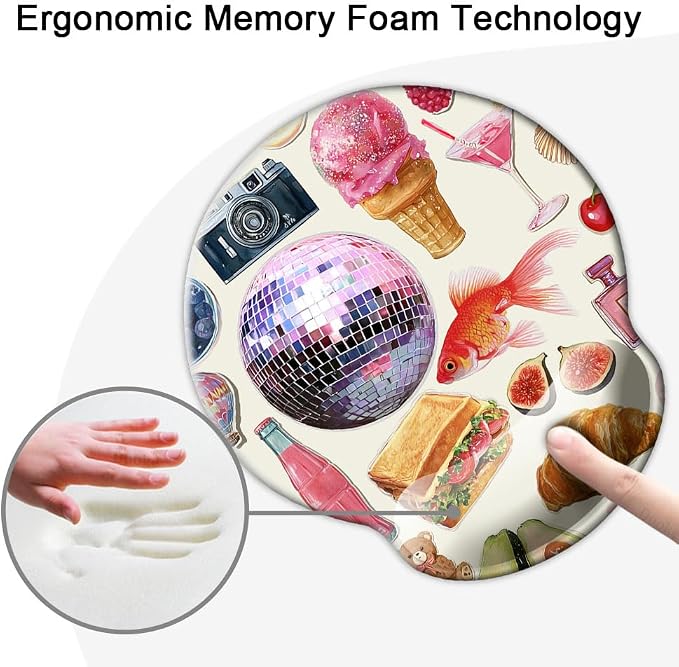 Ergonomic Mouse Pad with Wrist Support,Mouse Pad with Wrist Rest,Relieve Wrist Pain Mousepad Non-Slip Rubber Base,Mouse Pads for Desk,Computers,Laptop,Office,Home,Accessories Pink Stickers